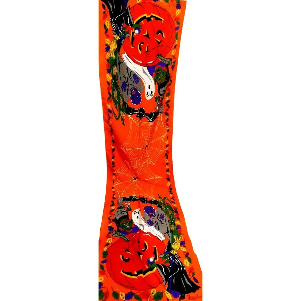 Vintage Accessory Street Halloween Scarf Pumpkin Witch Ghost Spider - Picture 3 of 10